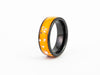 Black Ceramic Tungsten Ring with bright orange resin and white Mother-of-Pearl flake inlay.