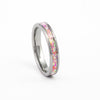 Angled view of the slim Tungsten Carbide Ring showing the bright pink opal inlay on white background.