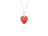 Sterling silver heart pendant necklace with red resin inlay and gold flake accents.