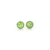 Pair of sterling silver stud earrings featuring round green opal resin inlays with scattered silver flakes.