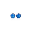 Pair of sterling silver stud earrings featuring round blue opal resin inlays with scattered gold flakes.