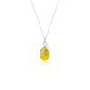Sterling silver chain necklace with a pear-cut teardrop pendant featuring a yellow resin inlay.