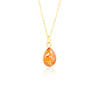 Gold-plated chain necklace with a pear-cut teardrop pendant featuring vibrant orange resin and internal gold and silver flake accents.