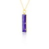Gold-plated chain necklace with a rectangular bar pendant featuring deep purple resin and internal gold flake accents.