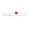 Silver chain bracelet featuring a heart-shaped charm inlaid with bright red and pink opal resin.