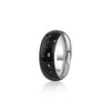 Sterling silver band ring featuring a continuous inlay of black resin with scattered white and silver flakes.