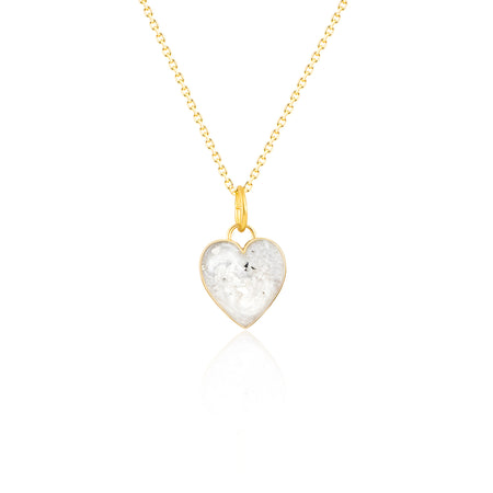 Gold-plated chain necklace with a heart-shaped pendant featuring white/gray resin inlay.