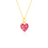 Gold-plated chain necklace with a heart-shaped pendant featuring vibrant pink resin and internal silver flake accents.